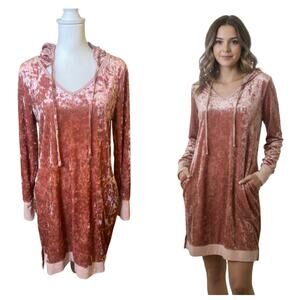 Betsy Johnson Pink Hoodie Crushed Velvet Dress Pockets Size Medium
